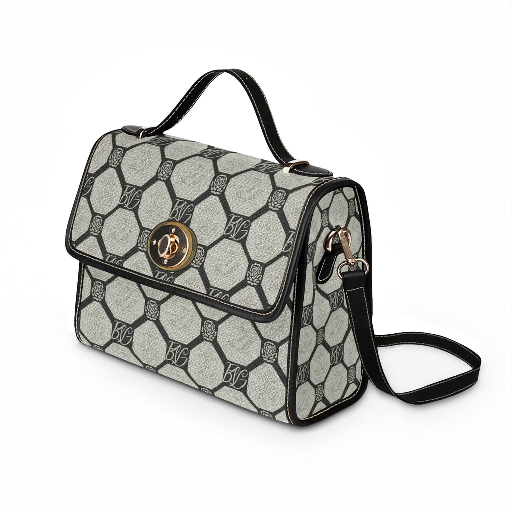 Designer BLG Canvas Satchel Bag — Vintage Monogram Hex Pattern Waterproof Crossbody Purse